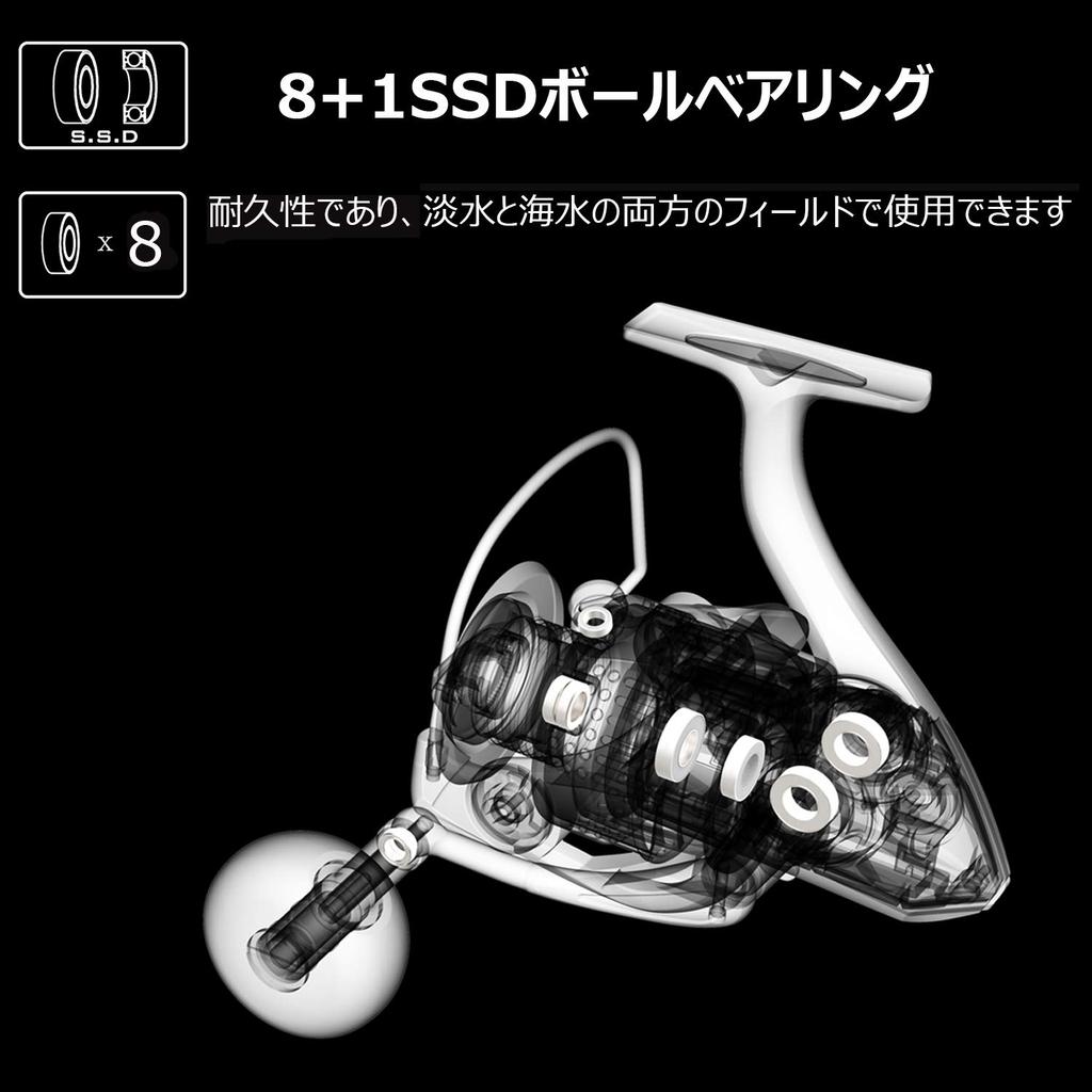 WATACHAMP Shield Spinning Reel Max Drag Saltwater for Shore Bass and Lure Fishing 2000-4000 Dual-use, 8+1BB, 5.81, 8kg, Resistant, Jigging,