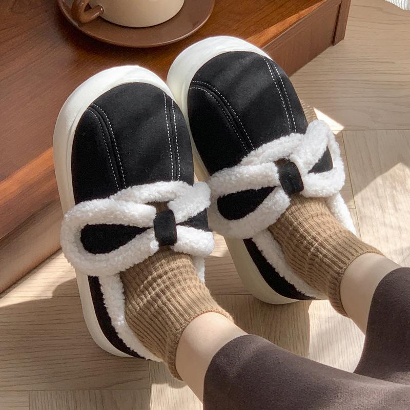 Fashion Autumn Winter Suede Warm Cotton Slippers Women Soft Plush Platform Shoes Thick Sole Couples Outdoor Flat Shoes