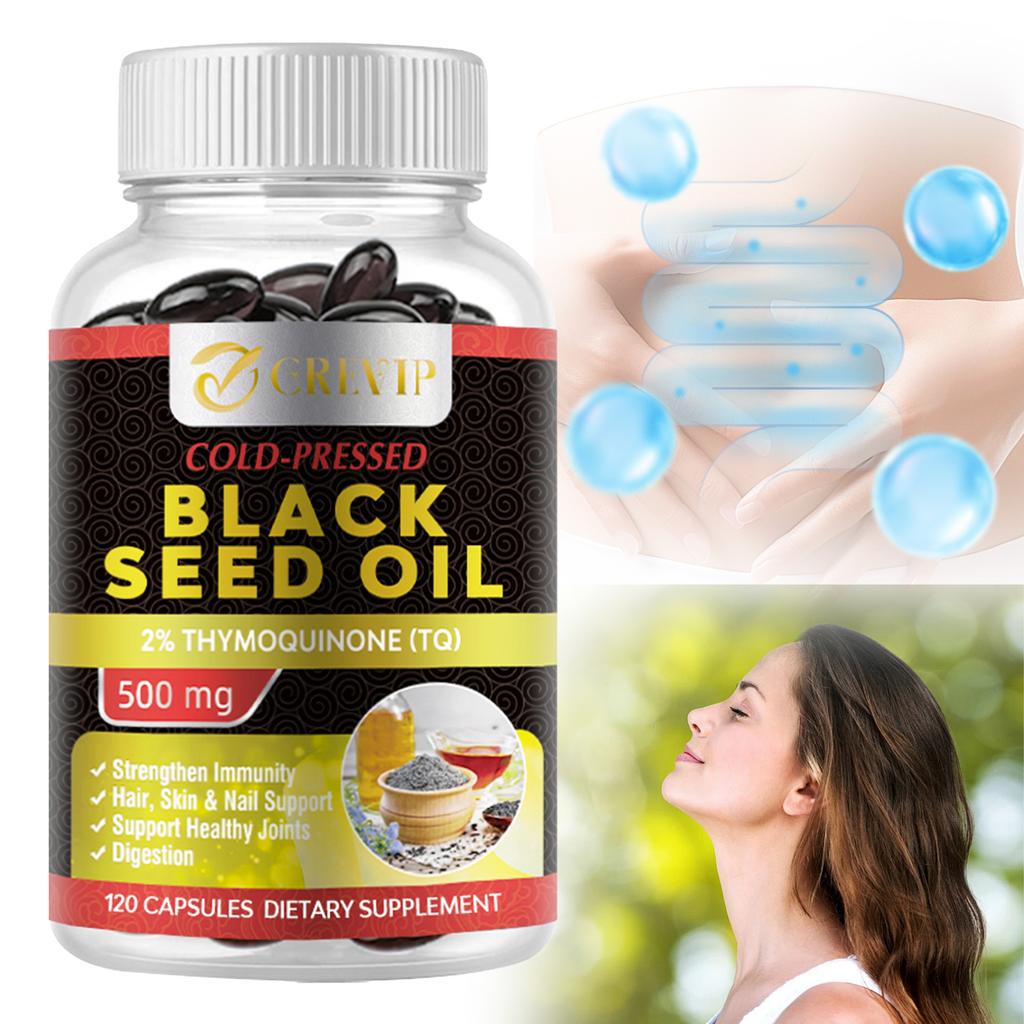 Olio di semi di cumino nero premium spremuto a freddo, 500 mg per porzione, supporta la salute delle articolazioni e della pelle, facilmente assorbibile.