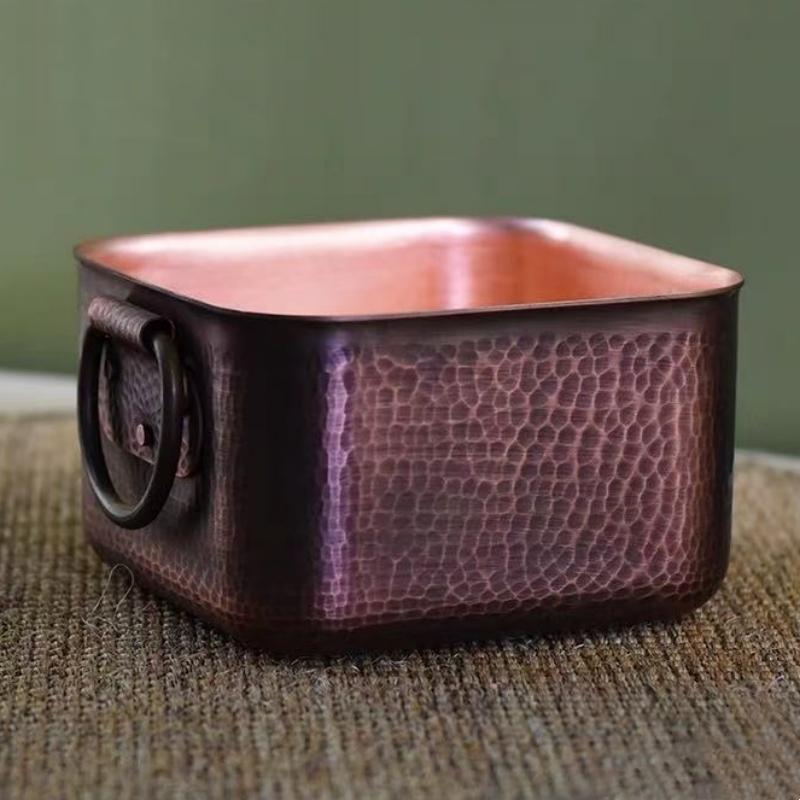 Vintage Copper Pot,Camping & Outdoor Activities Food Stewing Cooking Utensil,Handcrafted Hammer Texture 15.5 Cm Handheld Pot
