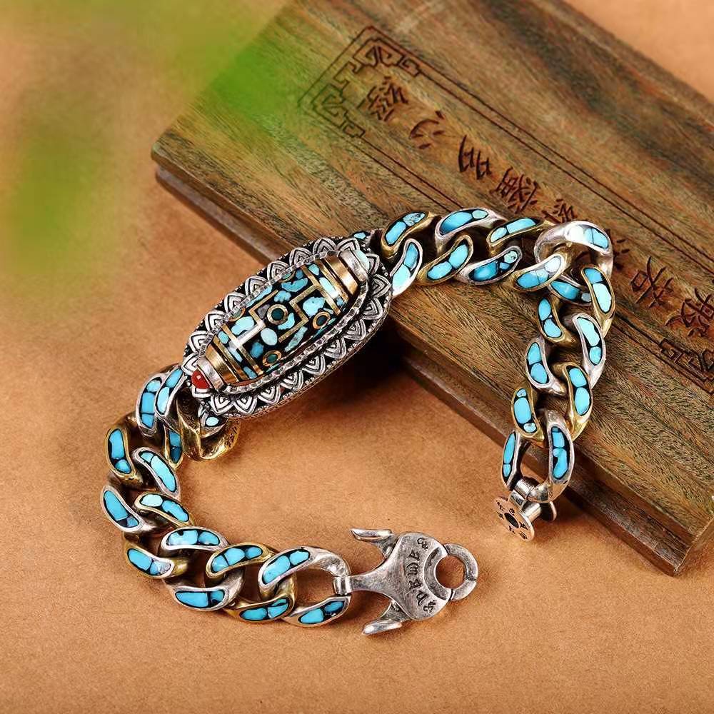 HX New Guochao Men's Bracelet Personality Retro Transfer Rotating Nine Eye Pearl Bracelets High-end Gift Fashion Jewelry