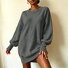 Women's Loose Fit Knit Midi Sweater Dress with Sleeves and Turn-Down Collar