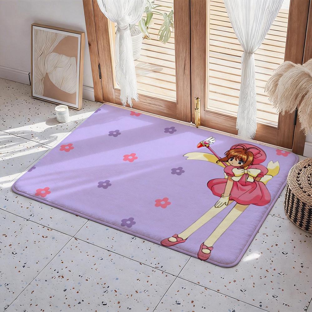 C Cardcaptor S Sakura Cartoon Floor Mat Eco Flannel Doormat Non Slip Odorless Indoor Floor Rug Soft Short Plush Home Mat