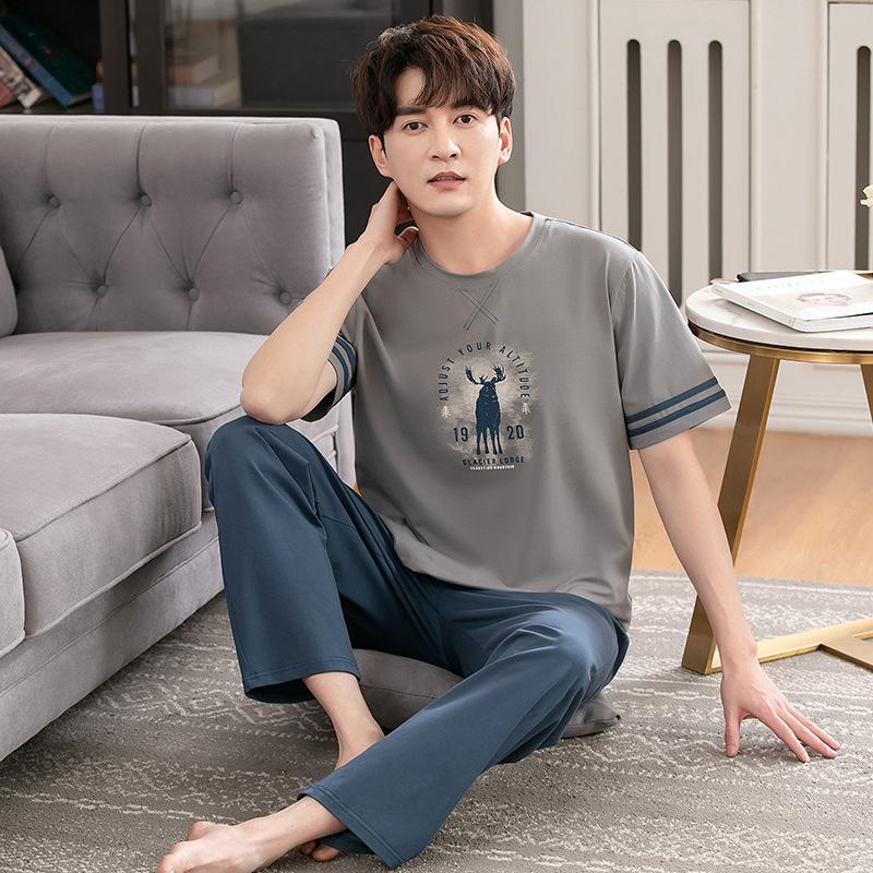 Men's pajamas 1011 new summer cotton short-sleeved trousers thin summer men's large-size loungewear set