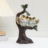 Exquisites Owl Ornament with Water Transfer Detailing Resins Owl Perching On Tree Branch Sculpture for Home Display