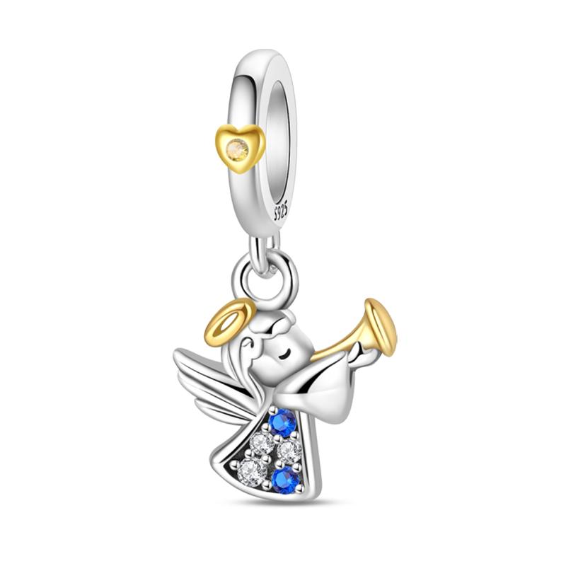925 Silver Guardian Angel Charms Beads Angel Wings Drunk Angel DIY Bracelet Jewelry Gift for Birthday Lucky