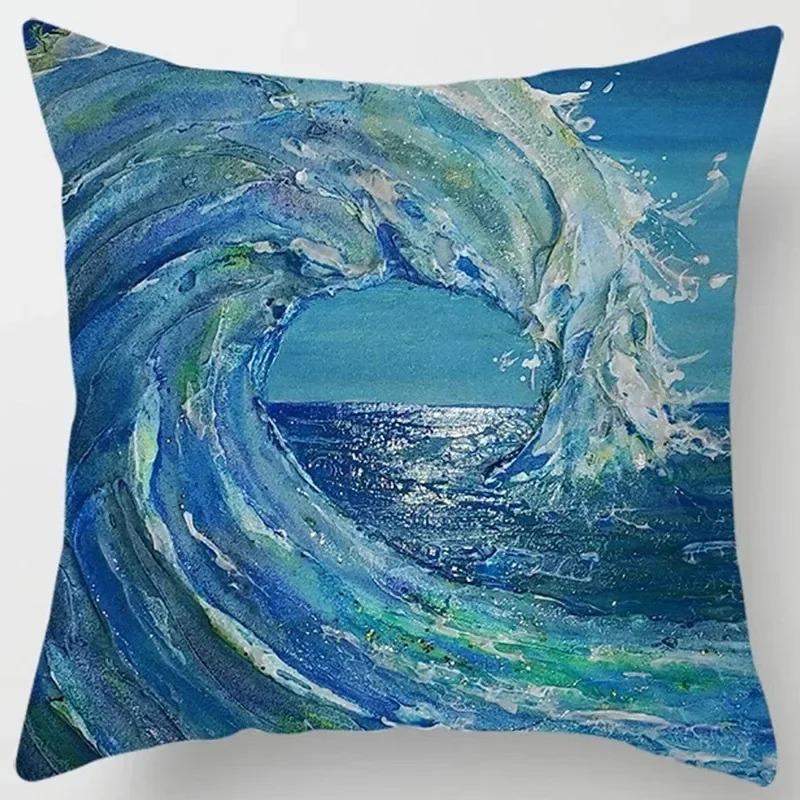 Blue Wave Pattern Cushion Cover Car Living Room Sofa Cushion Cover Luxury Home Decor Pillow Cover