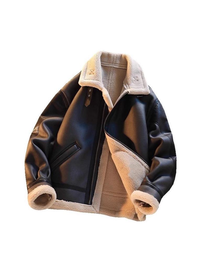 Men's Trendy Lambswool-Lined Winter Motorcycle Jacket