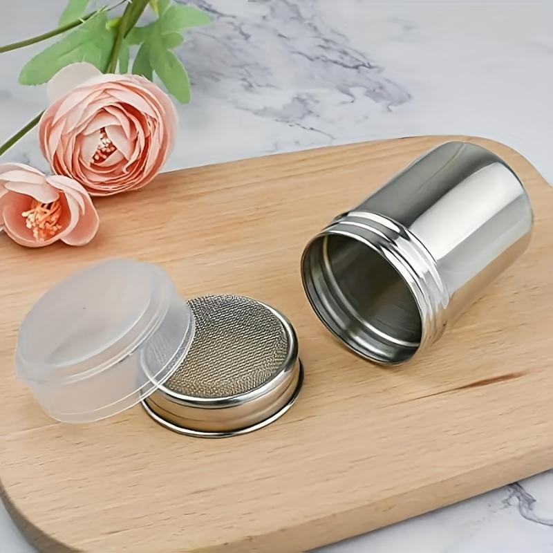 1pc Stainless Steel Powder Sugar Shaker, Fine Mesh, with Lid, for Baking Soda, Cocoa, Cornstarch, Coffee, Flour, Industrial Food Supply Equipment
