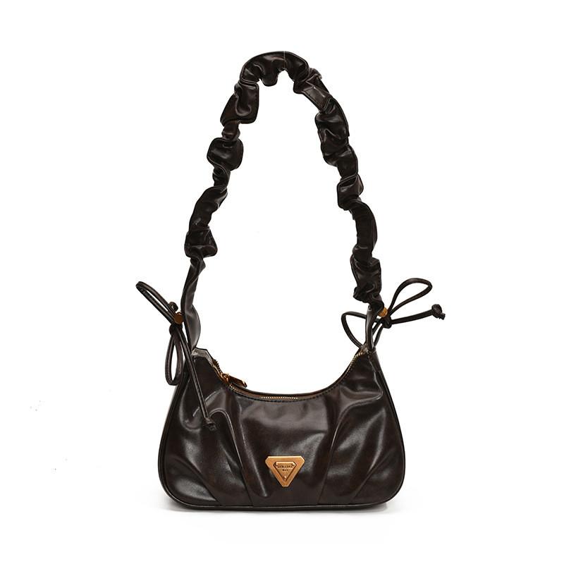French Sophisticated Romantic Pleated Handbag For Women In Sleek Black And Varieties Brown