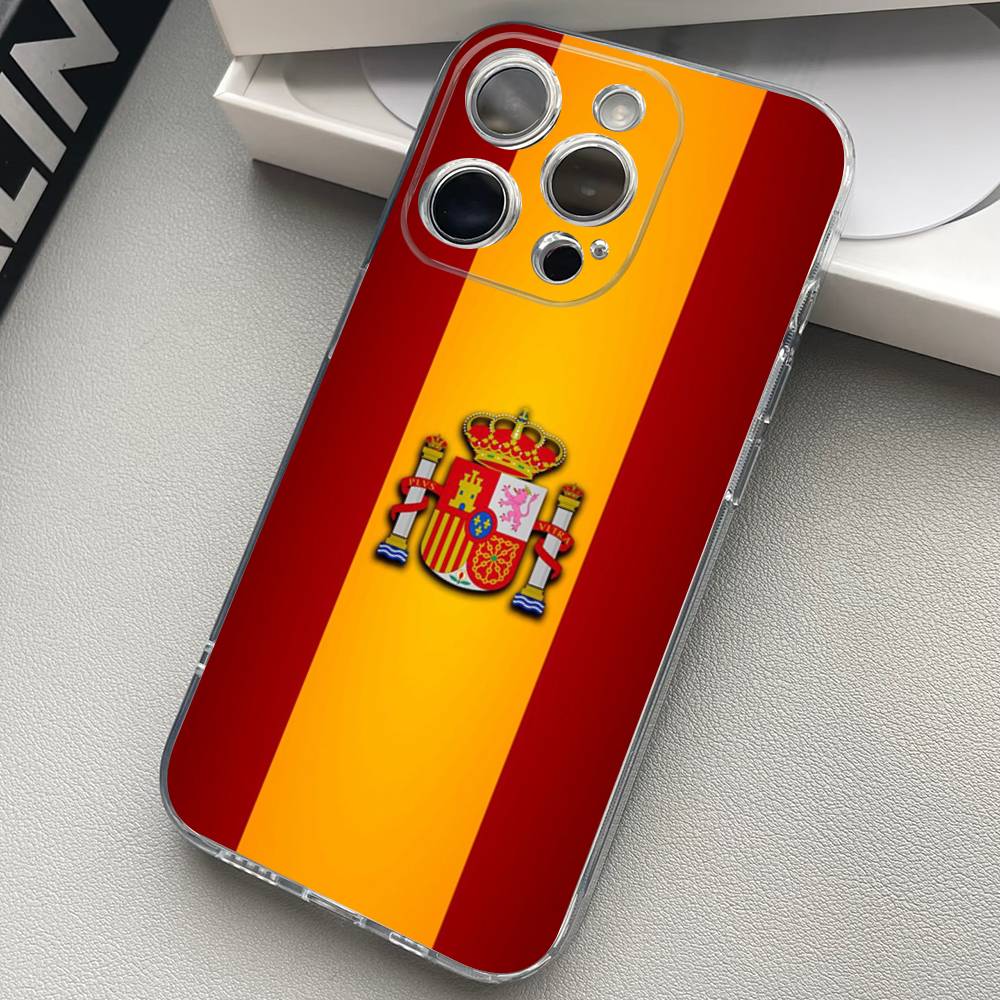 Spain Flag Phone Case For iPhone 17 16 15 14 13 11 12 Pro Max Mini Plus Shockproof Transparent Soft TPU