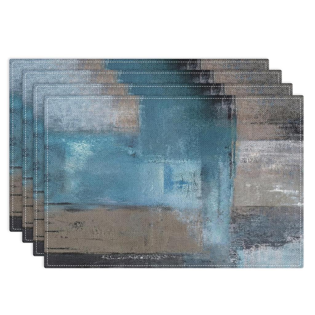 Farmhouse Placemats Set of 4, 12x18 Inch Modern Grey White and Yellow Art Painting Table Mats for Outdoor Home Party Kitchen Dining Decoration