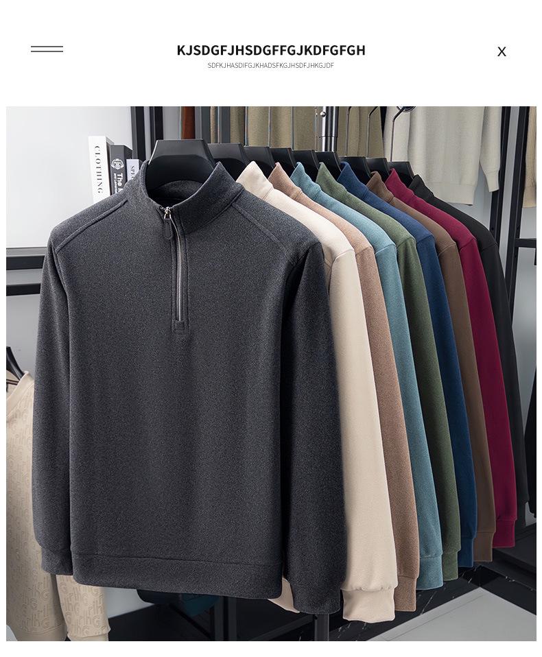 Men's Thermal Fleece Half-Zip Stand Collar Long Sleeve T-shirt Hoodie - Warm Autumn/Winter Layer