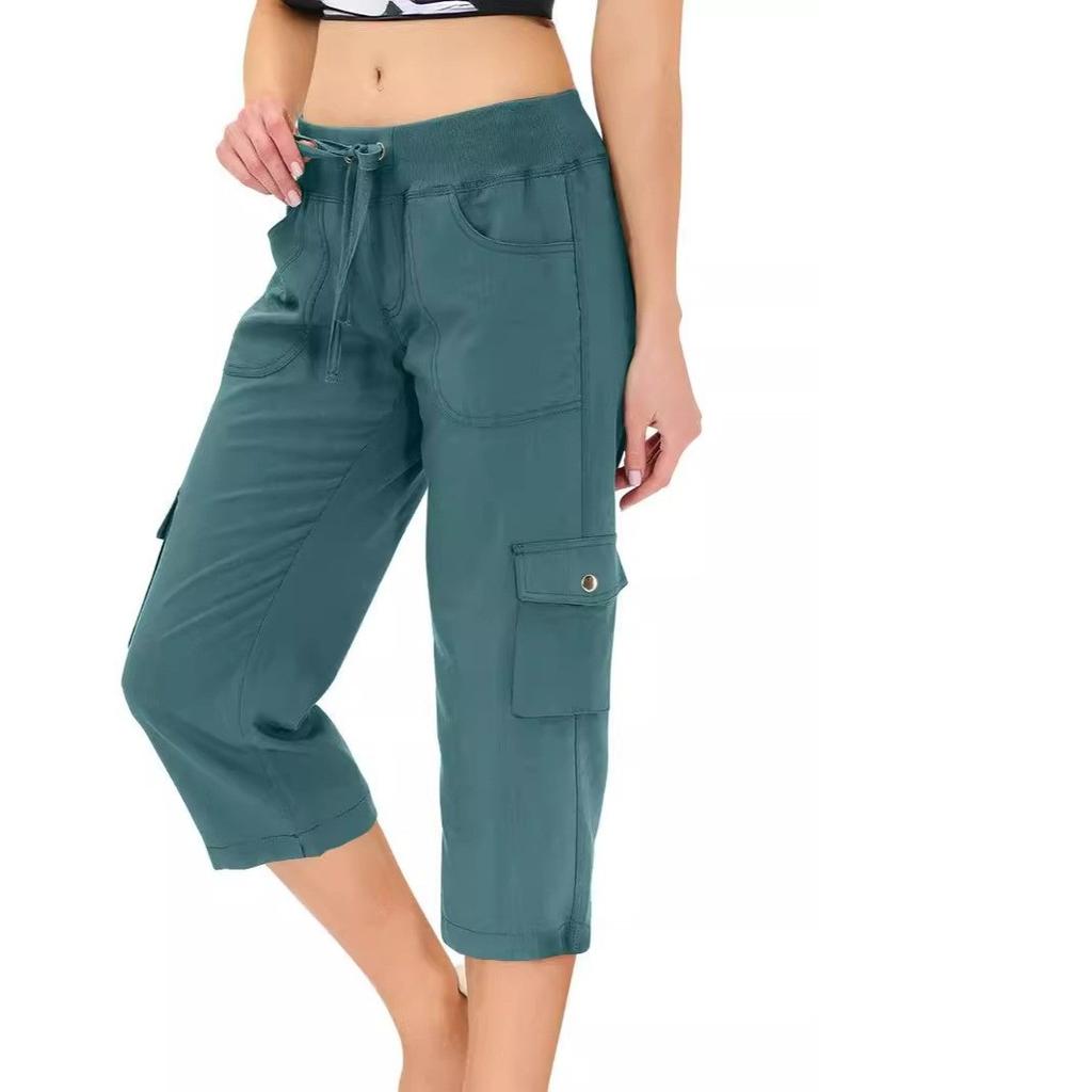 Tuta Corta Casual da Donna a Colore Unito con Coulisse, per Fitness, Corsa, con Tasche, Escursionismo all'Aperto, Primavera ed Estate