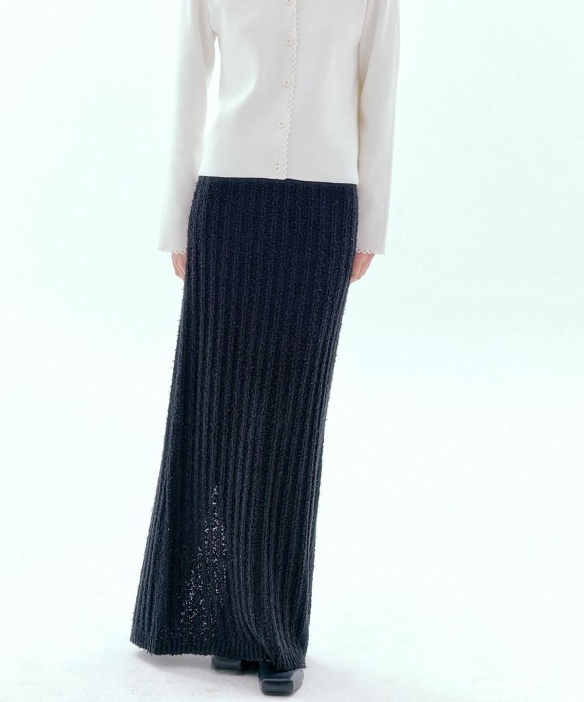 Okuka Tail Knit Long Skirt - Black