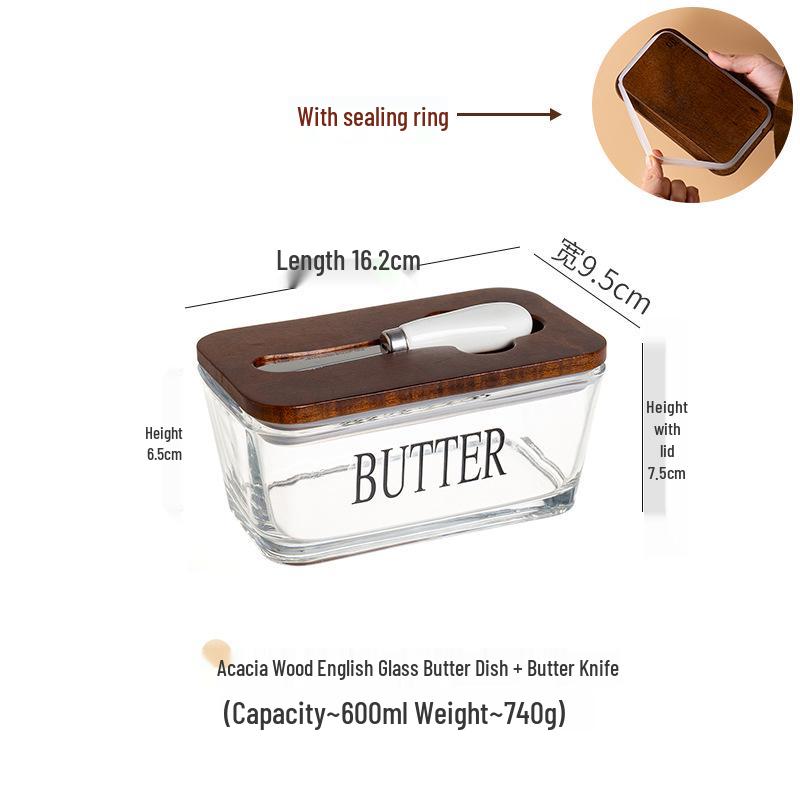 Ορθογώνιο Γυάλινο Βουτυριέρα με Καπάκι και Σπάτουλα για Αποθήκευση Τυριού