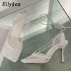 Fashion Eilyken Fashion Hollow Breathable Mesh Square Toe Stiletto High Heels Women Pumps Ankle Lace-Up Elegant Dress Ladies Shoes