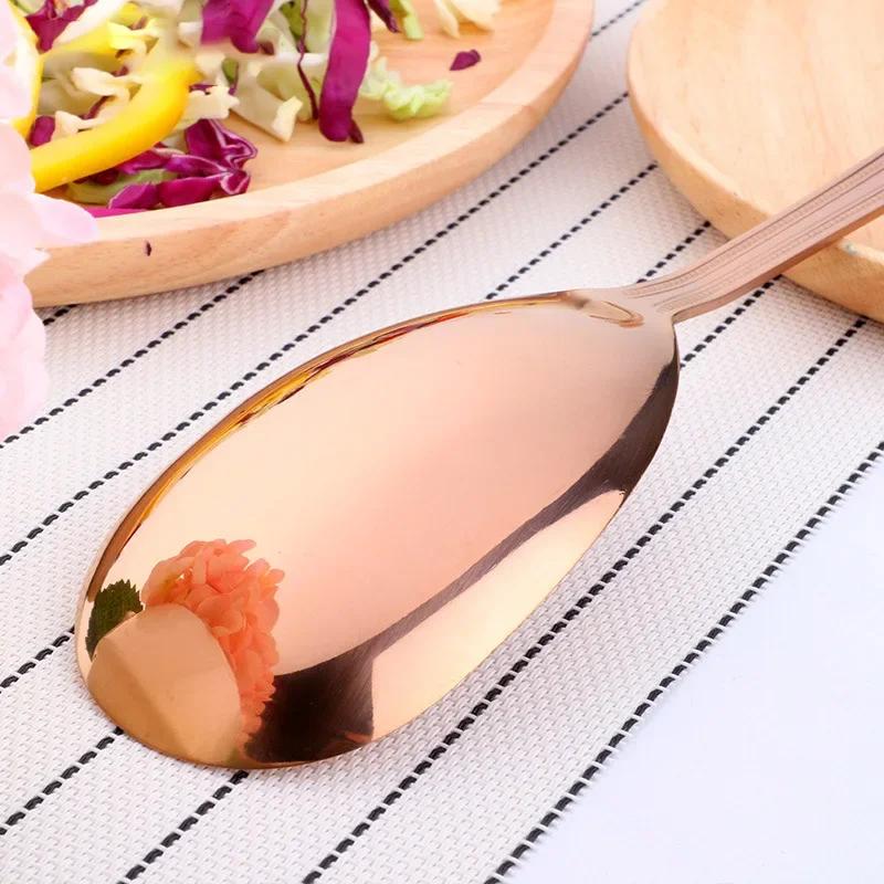 Set tacâmuri din oțel inoxidabil aurit pentru salată, linguri, furculițe, tacâmuri mari pentru amestecat și servit mâncarea, ustensile pentru paste, veselă pentru cină, set de tacâmuri pentru bucătărie