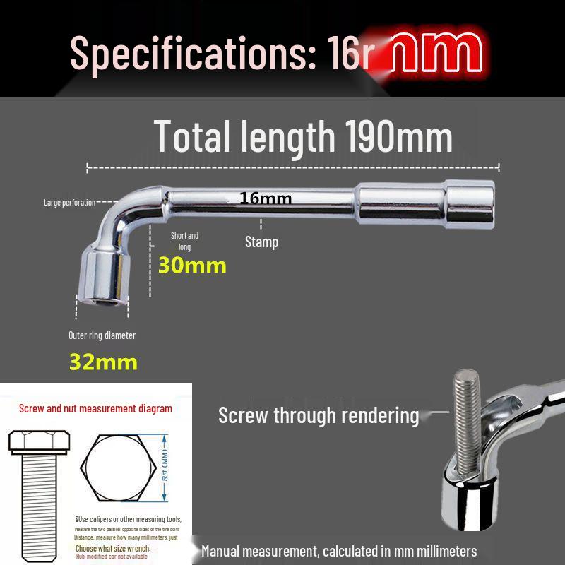 L-Shaped Through-Hole Socket Wrench, 6-22mm Hex with Hook & Elbow Design.