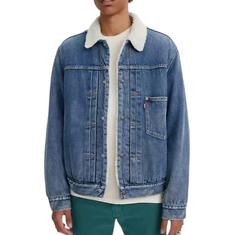 Levis Fw22 Revers Shearling Kragen Einreihige Jeansjacke Unisex Jacke Denim-Blau A4882-0000
