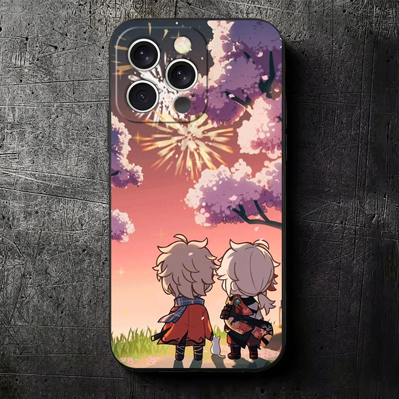 Genshin Impact Kazuha Soft Phone Case for iPhone 16 16E 17 Air 15 Pro Max 14 Plus 13 Mini 11 12 7 Black Cover Back Shell