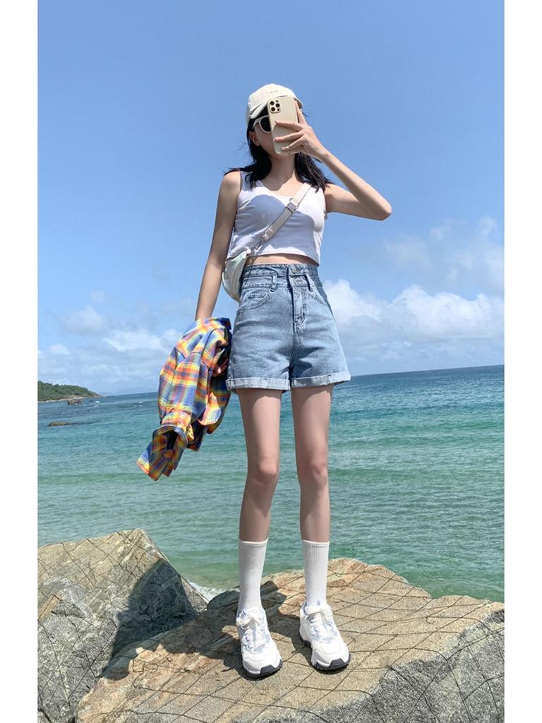 Women's 2022 High-Waist A-Line Denim Shorts: Summer Slimming, Versatile, Plus Size, Wide Leg