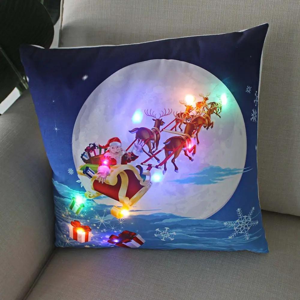 Christmas Light LED   Decoration 45x45cm Santa  Sled Village Color Ball Sofa Seat Pillow Sleeve  Cases