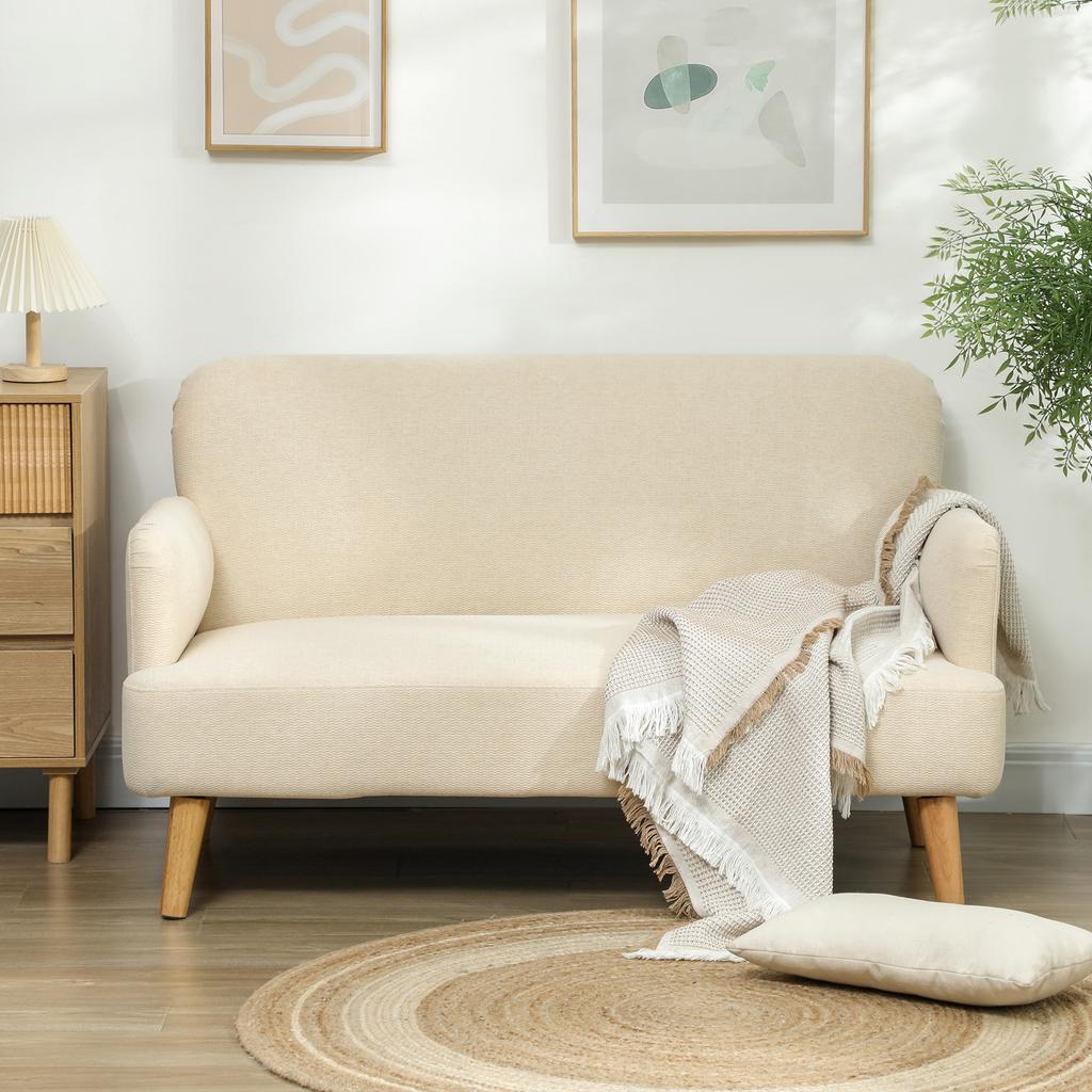 Modern 2-Seater Sofa Velvet Effect with Thick Padding, 140x74x79cm, Cream White