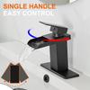 Single Hole Single Handle Modern Vanity Lavatory Basin Hot& Cold Mixer Tap with Drain Combo Matte Black Waterfall Basin Faucet