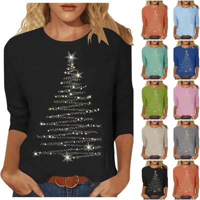 3/4 Sleeve Tops For Women T-Shirt Casual Print Tops T Shirt Round Neck Pullover Blouse