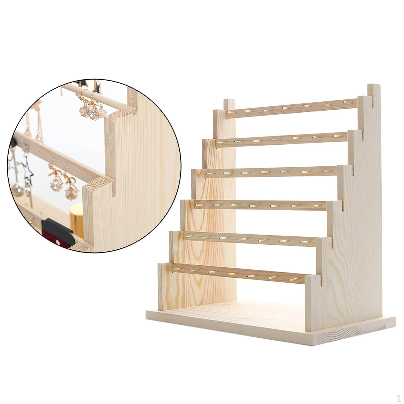 Wood Dangle Earrings Organizer Jewelry Display Stand for Necklace Bracelet Rings 6 Layer B
