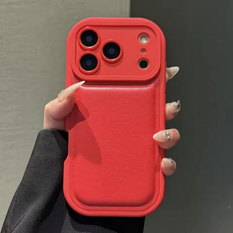 Fashion Oval Leather Air Cushion Phone Case For iPhone 17Air 17 16 15 14 13 12 11 Pro Max Plus Airbag Shockproof Silicone Cover