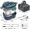 Portable 2-in-1 Electric Heating Lunch Box with Car Adapter, Stainless Steel & Plastic, Insulated for Home & Travel.