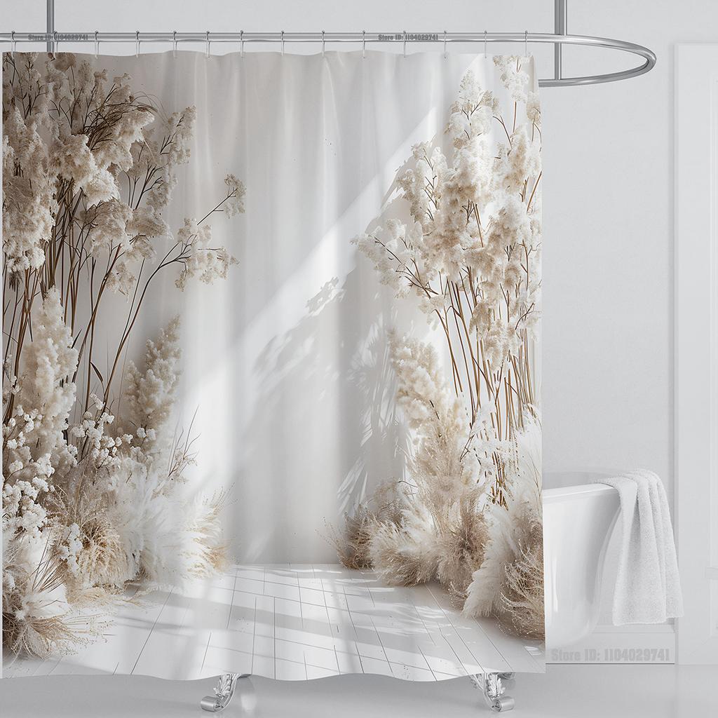 Plant Wheat Straw Shower Curtain Waterproof Shower Curtain Polyester Fabric 3D Printed Curtain Bathroom Decoration with Hooks