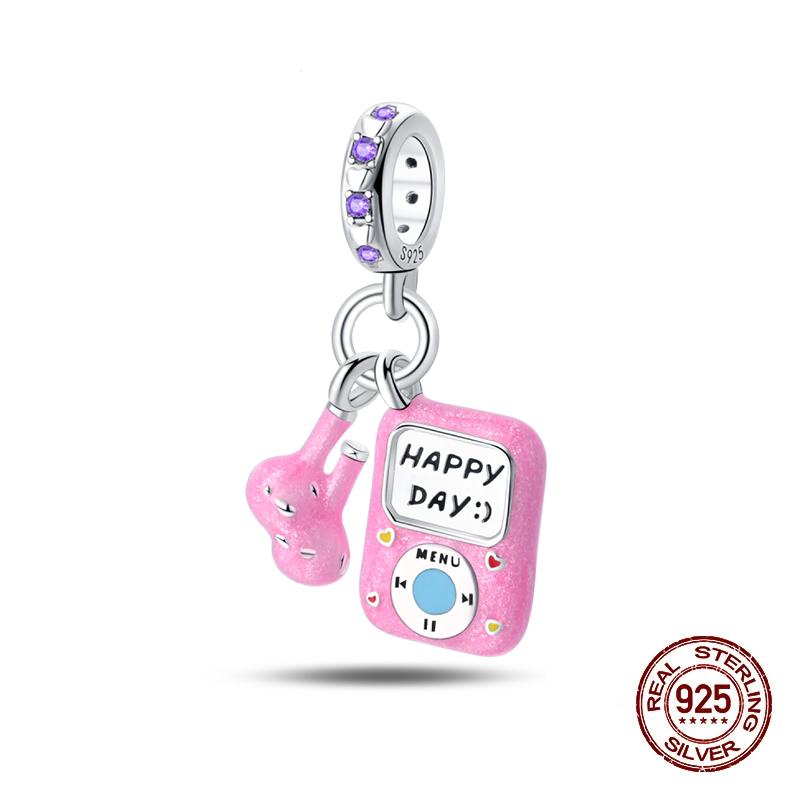 Fit Original Copper Charms Beads Game Console Headphones Pink Charms For Women Fine Diy Birthday Jewelry Gifts