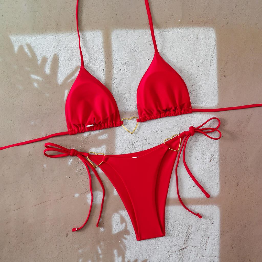 11 new bikini European and American triangle cup sexy bikini split swimsuit swimsuit solid color sexy swimsuit