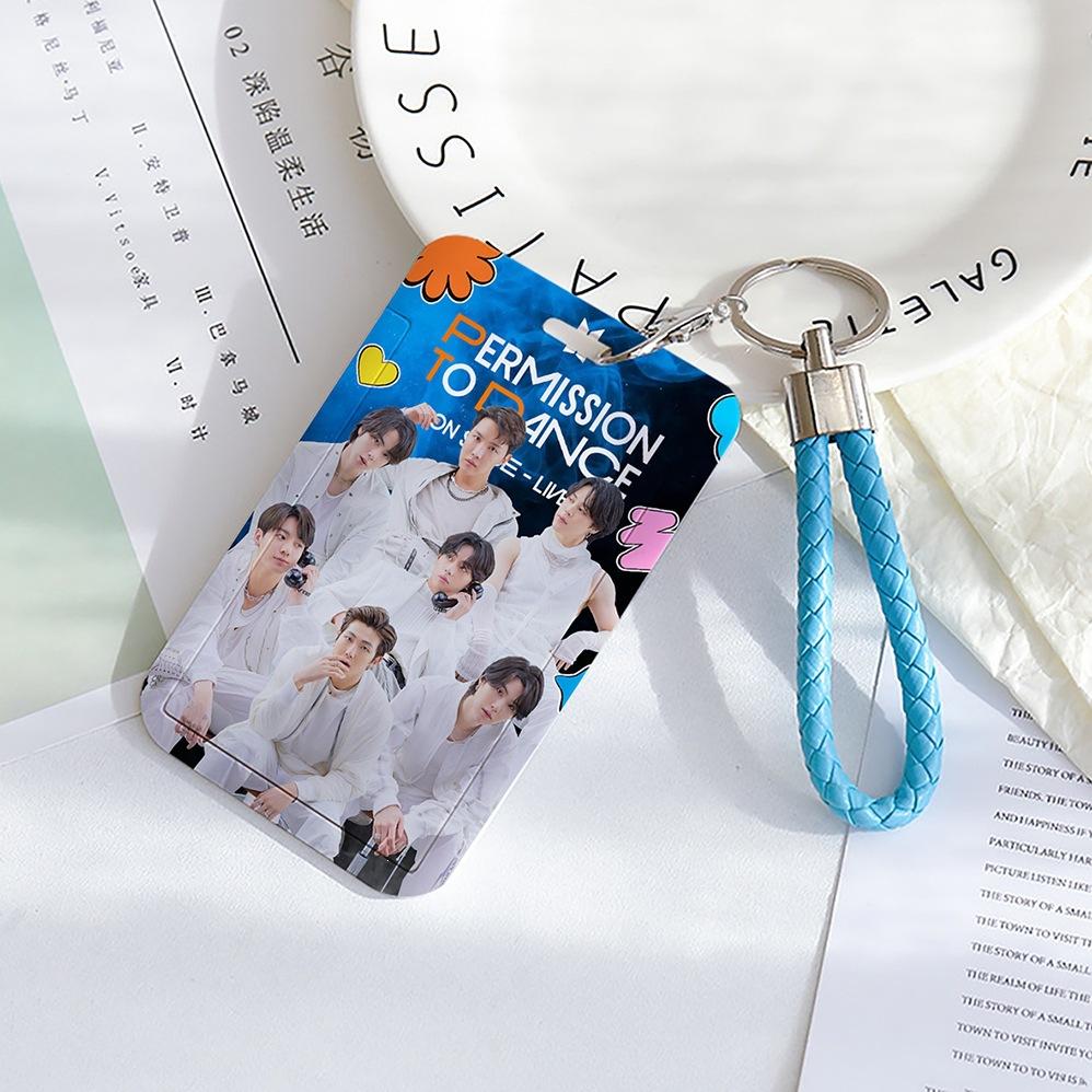 BTS Sliding Photocard Holder, Protective ID Badge Card Case with Braided Keychain Strap, Student Campus Bus Meal Card Protector Merch for ARMY