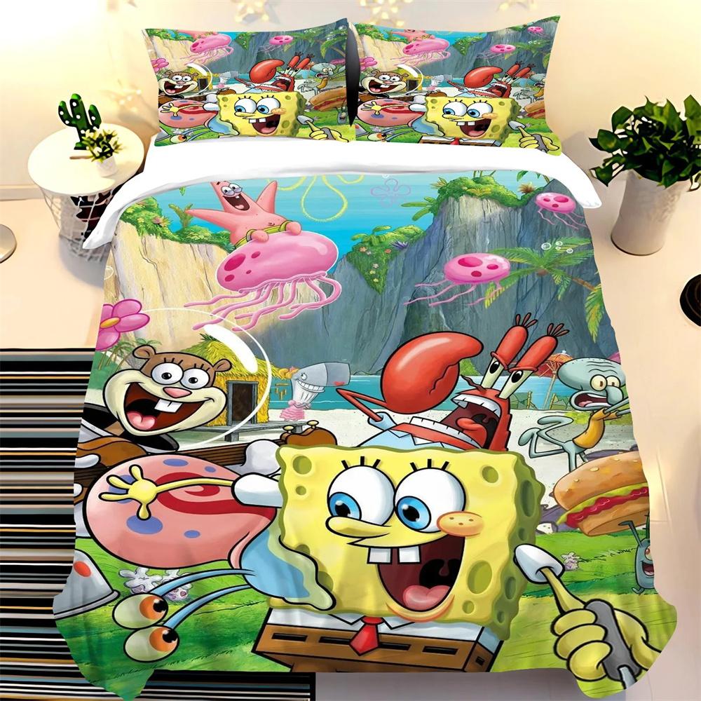 SpongeBob SquarePants Duvet Cover Set, Boy and Girl Duvet Cover Pillowcase, Cute Set, King Size Bedding Set 2/3 Piece Set
