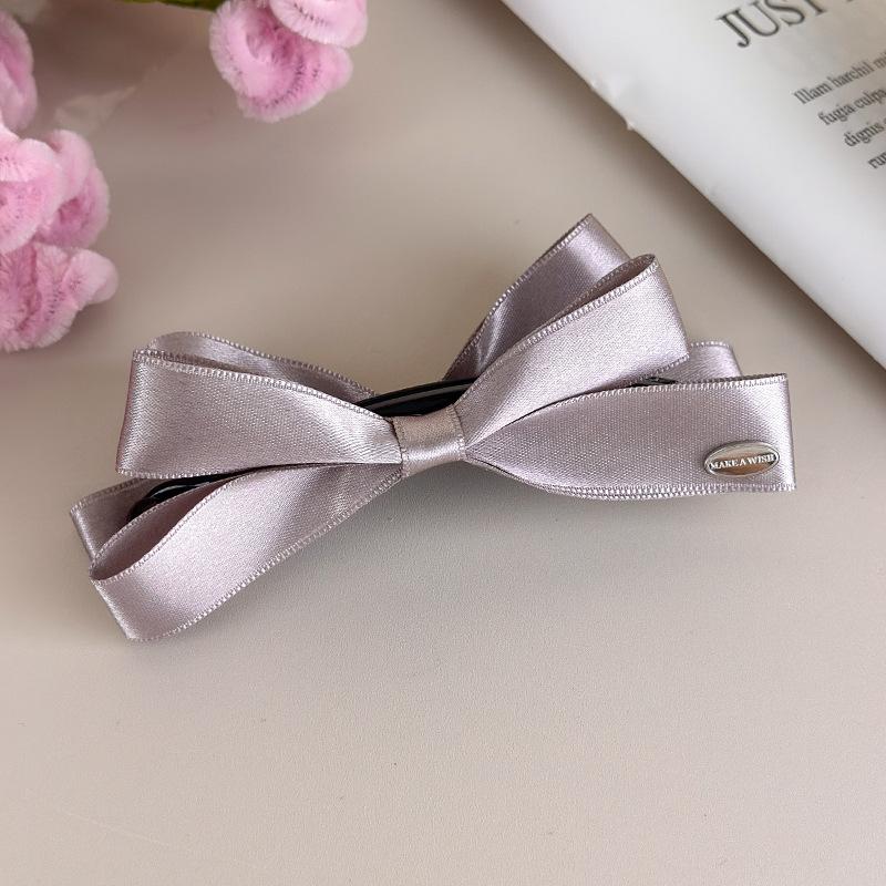 French Satin Bow Banana Clip Gentle Solid Color Vertical Clip Half Tie Hair Clip Simple Commuter Girl Hair Accessories