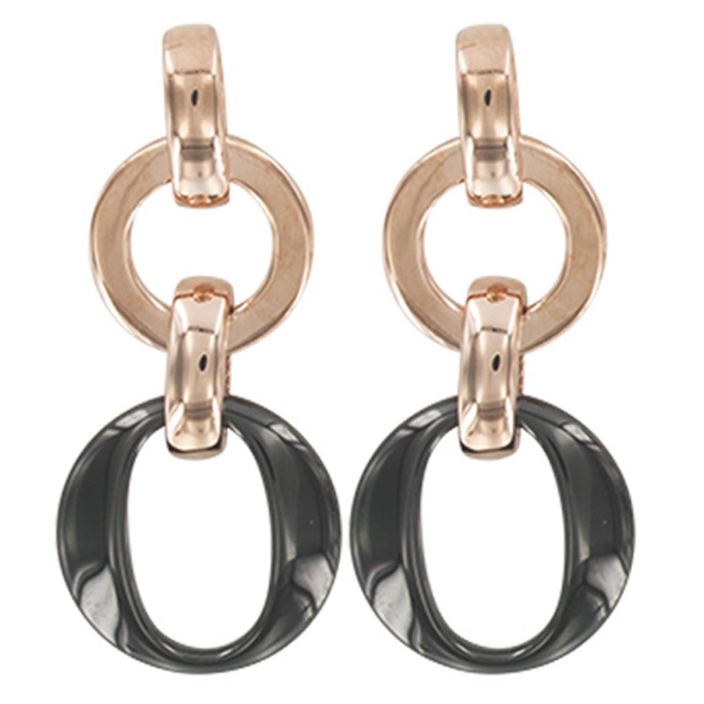 Les Trésors De Lily [R5009] - Pinkish Black 'Choreography' Silver Earrings (ceramic) - 27x12mm