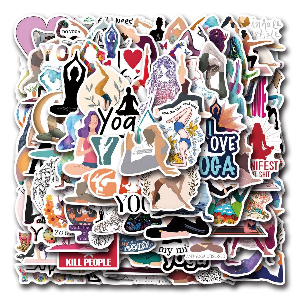 55 Waterproof Cartoon Yoga Stickers for Stationery, Water Cups, and Computers