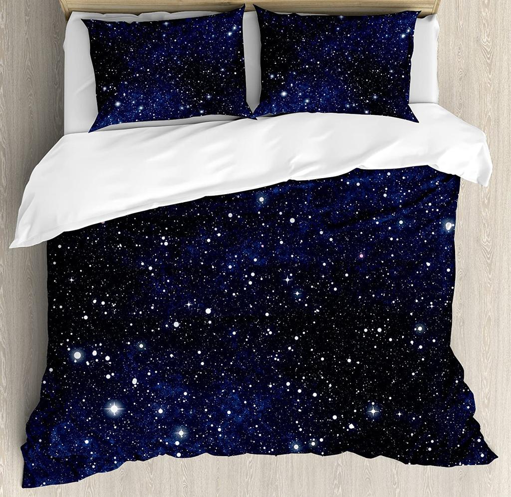 Stars Bedding Set Night Sky Kids Girls Boys Duvet Cover Set Dark Blue Home Textiles Galaxy Bedclothes Men Women Soft Quilt Cover