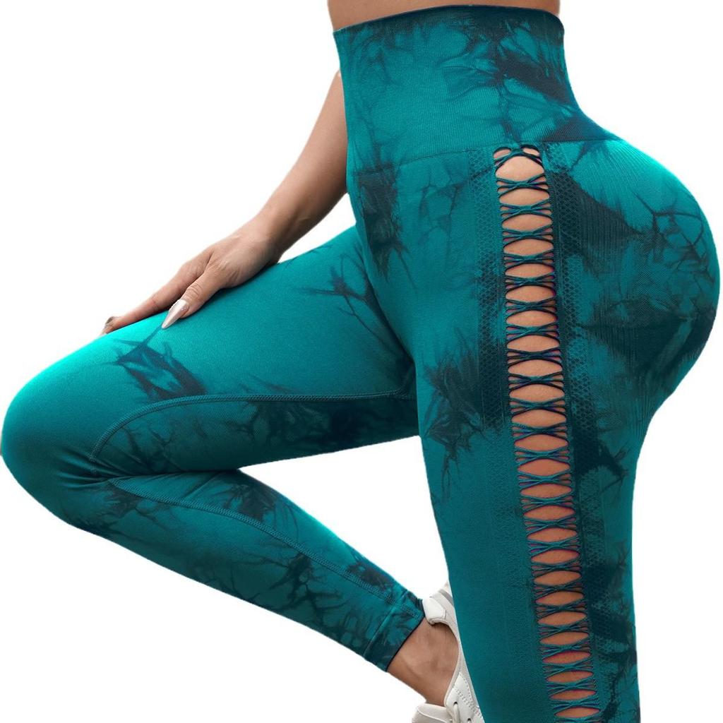Side Cutout Tie-Dye High Waist Yoga Pants - Peach Bum Lift, Seamless Fitness Leggings for Women