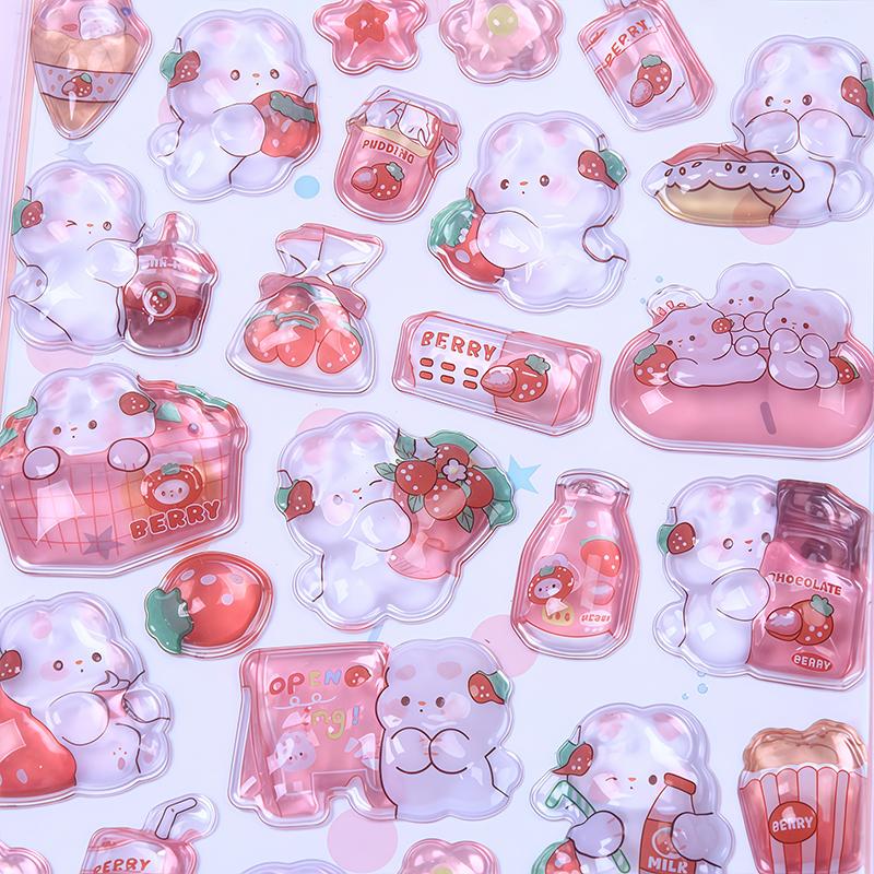 Cartoon 3D Rabbit Bonbon Drop Stickers Cute Diy Mini Kawaii Puffy Stickers Scrapbook Laptop Phone Case Crystal Stickers
