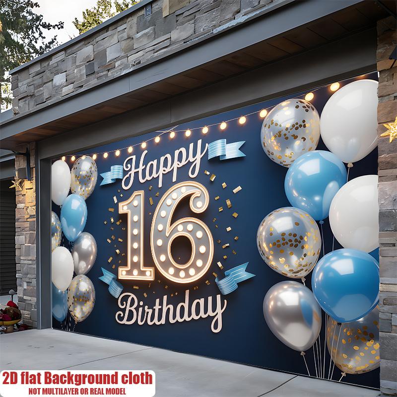 1pc Birthday 16th Gift Box Photo Booth Hanging Banner Polyester
