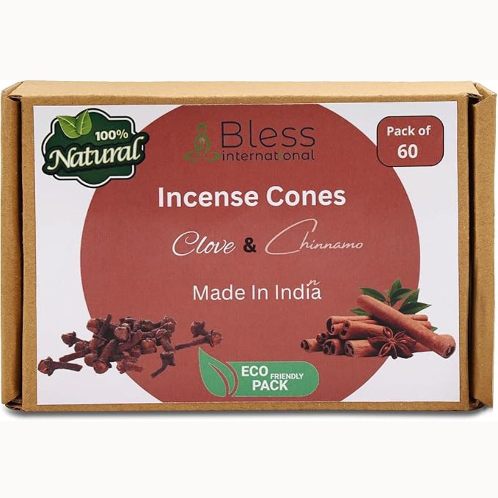 Bless-International Clove and Cinnamon 100%-Natural-Incense-Cones Handmade-Hand-Dipped Organic-Chemicals-Free for-Purification-Relaxation-Positivity