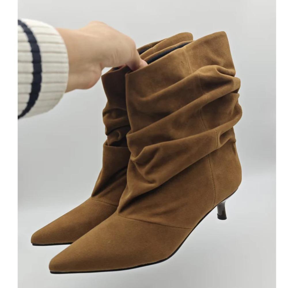 Eilyken 2026 Nuovi Stivali Invernali Corti alla Caviglia Pieghettati a Punta Donna Retro Eleganti Designer Femminili Botas