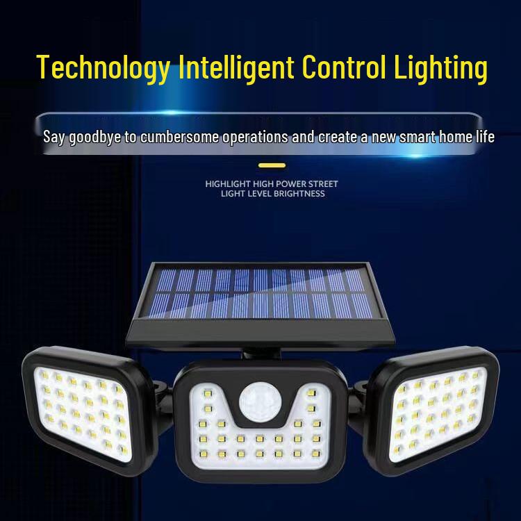 New Rotatable LED Solar Wall Lamp - Three-Head, Waterproof, Motion Sensor, Outdoor Courtyard and Street Light