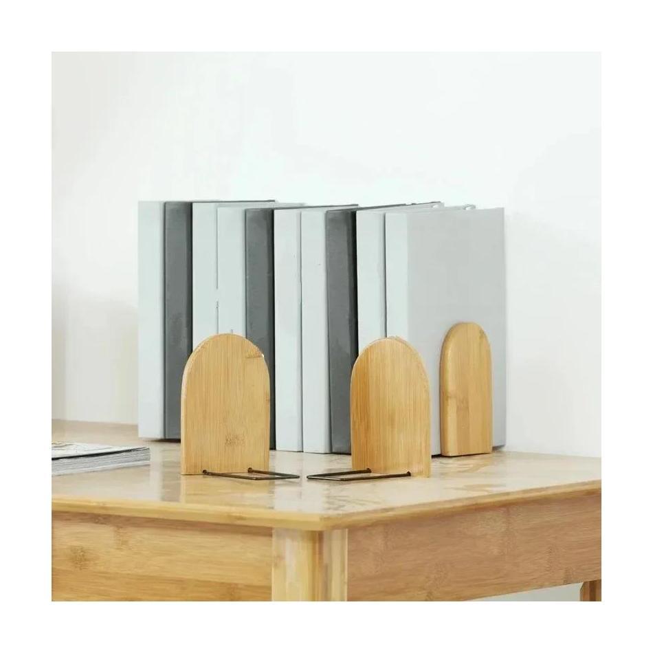 Desktop Bookend Holder Office School Supplies Accessory Stationery Bookends for Magazine Simple Style Wood Iron Book End Shelf