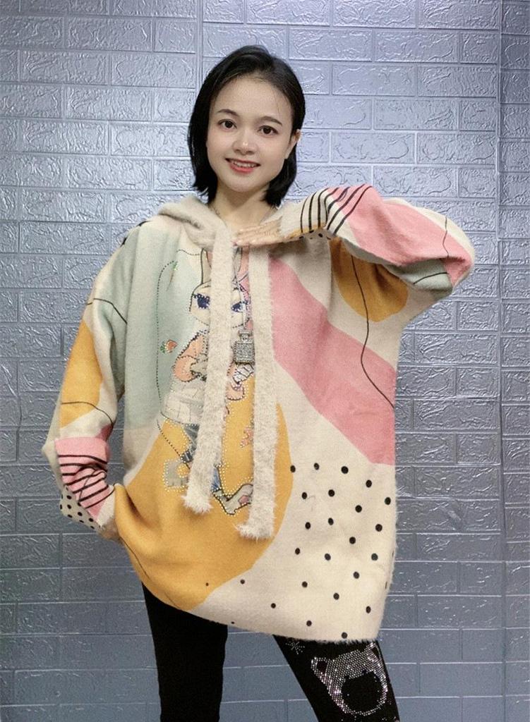 2023 Women's Plush Faux Mink Sweater: Loose, Rhinestone-Embellished, Versatile Plus Size Top for Autumn/Winter